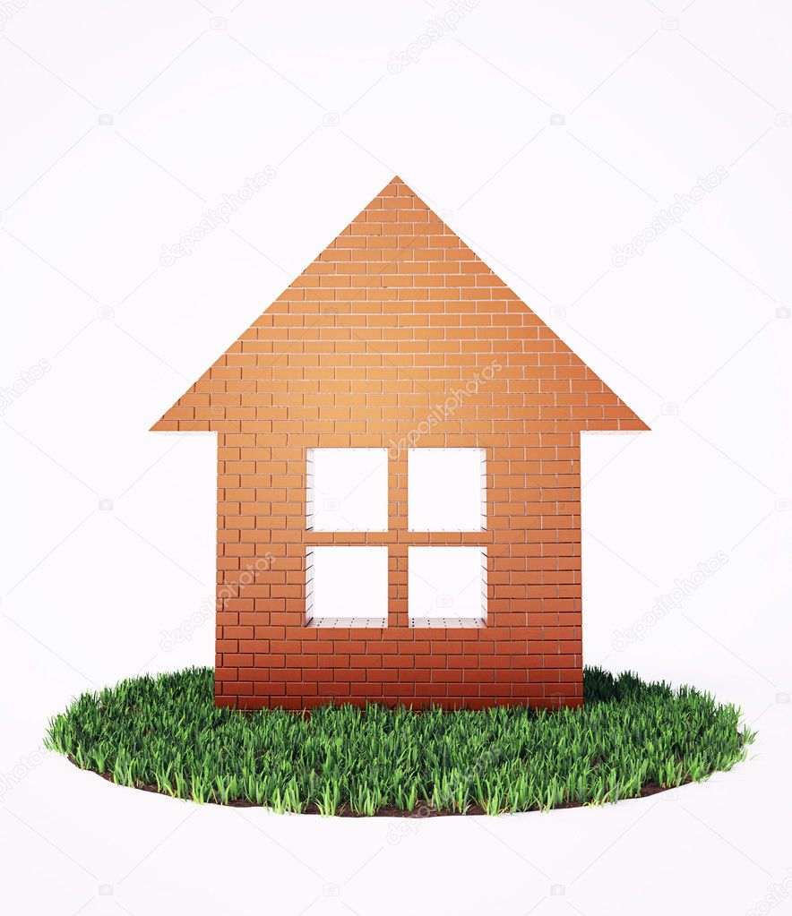 A brick house symbol in a patch of grass