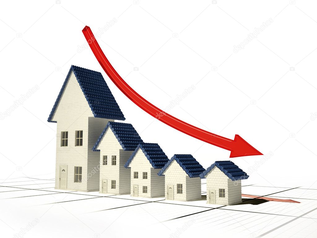 Falling home sales 3D illustration