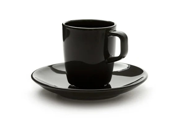 Un set nero di tazza di caffè e piattino — Foto Stock