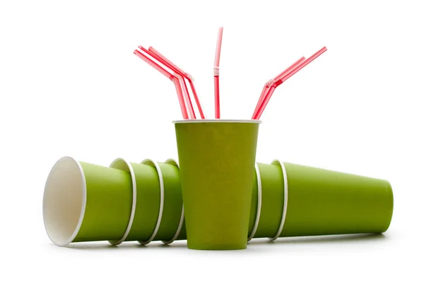 stock image Paper cups with straws