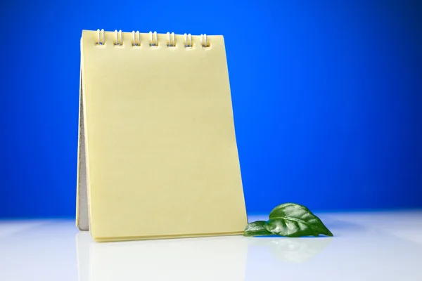 Notepad with green leaves — Stock Photo, Image