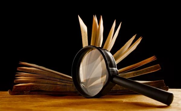 Magnifying glass and a book — Stock Photo, Image