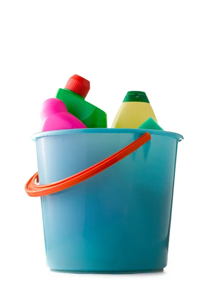 Secchio di plastica con detergenti — Foto Stock