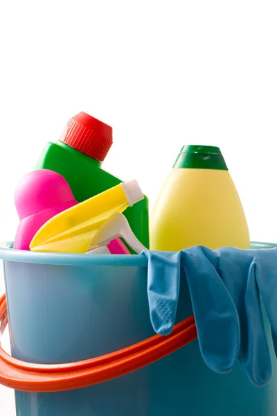 Secchio di plastica con detergenti — Foto Stock