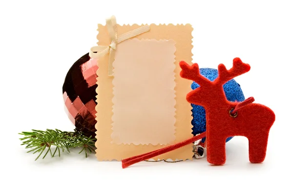 Vánoční strom dekorace a karta — Stock fotografie