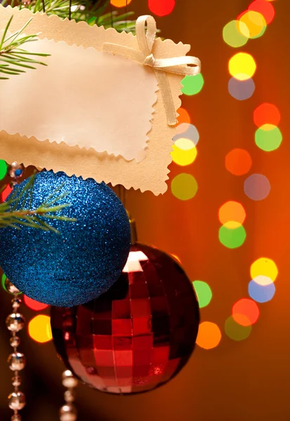 Vánoční ozdoby a karta — Stock fotografie