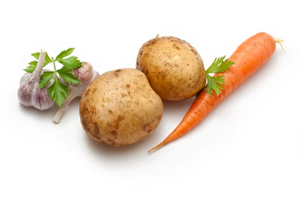 stock image Potato, garlic, carrot and parsley