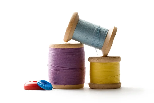 Thread bobbins and buttons — Stock Photo, Image