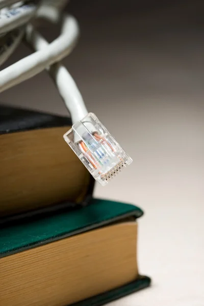 Кабель Ethernet та книги — стокове фото