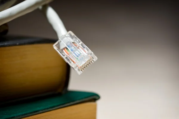 Ethernetový kabel a knihy — Stock fotografie