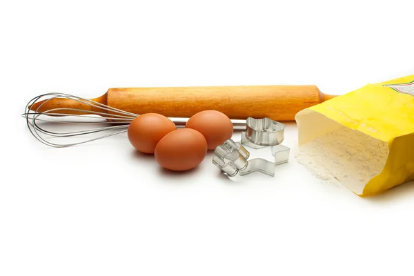 stock image Eggbeater, eggs and cookies forms