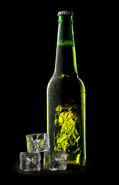 Bottle of beer with ice cubes Royalty Free Stock Photos