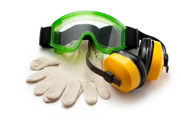 Gröna glasögon med handskar och hörlurar — Stockfoto