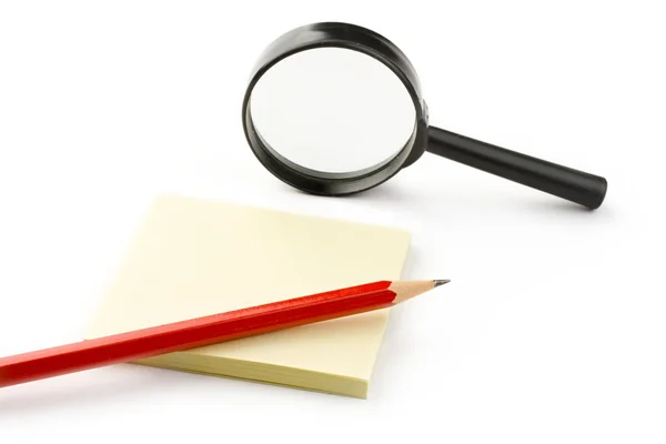 Magnifying glass and stickers — Stock Photo, Image