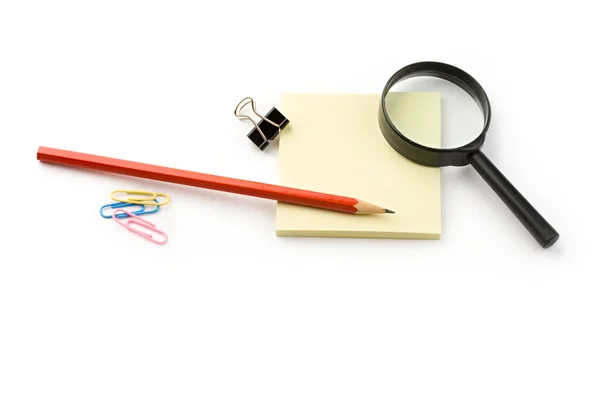 Magnifying glass and stickers — Stock Photo, Image