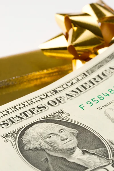 Dollar and gift — Stock Photo, Image