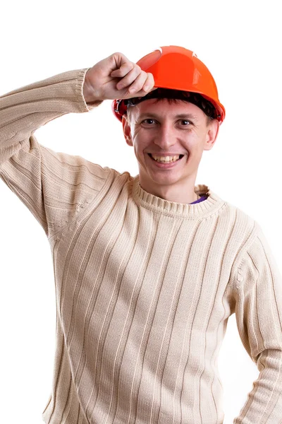 Workman in red helmet — Stock Photo, Image