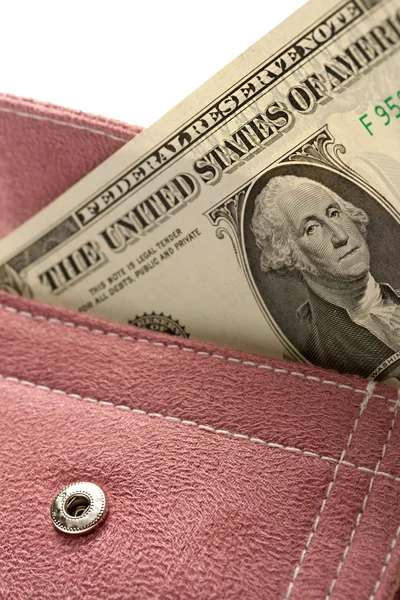 Lilac corduroy purse with dollar — Stock Photo, Image