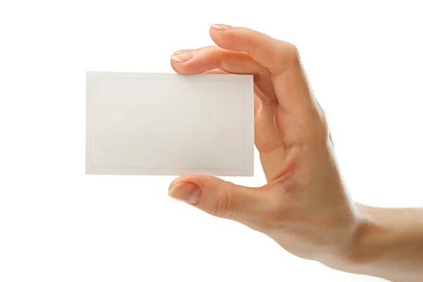 Blank card in female hand — Stock Photo, Image