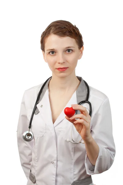 Kobieta lekarz stetoskop i serca — Zdjęcie stockowe