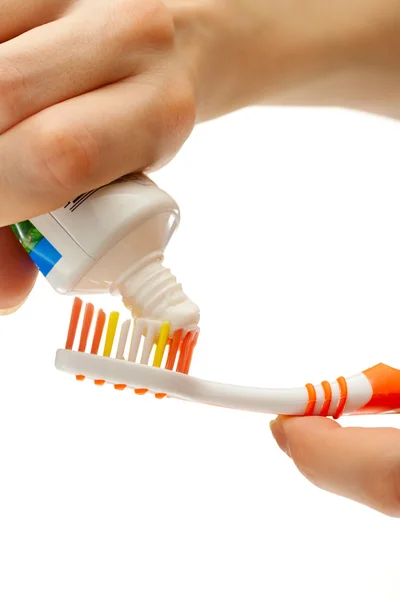 Zubní kartáček a zubní pasta — Stock fotografie