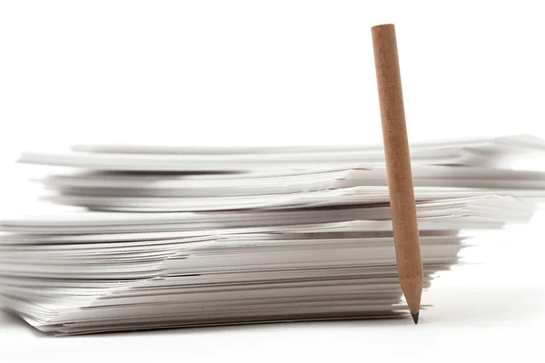 Pile of paper cards with pencil — Stock Photo, Image