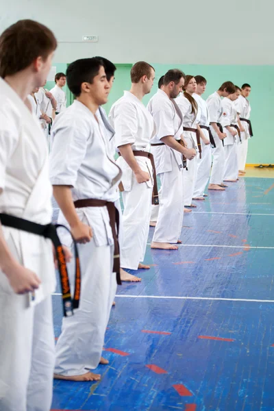 Maestro karate da una lección a sus alumnos —  Fotos de Stock