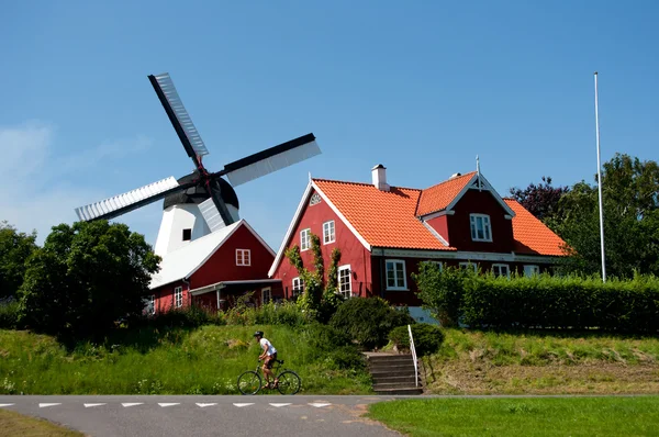 stock image Windmill in Arsdale and cyclist.