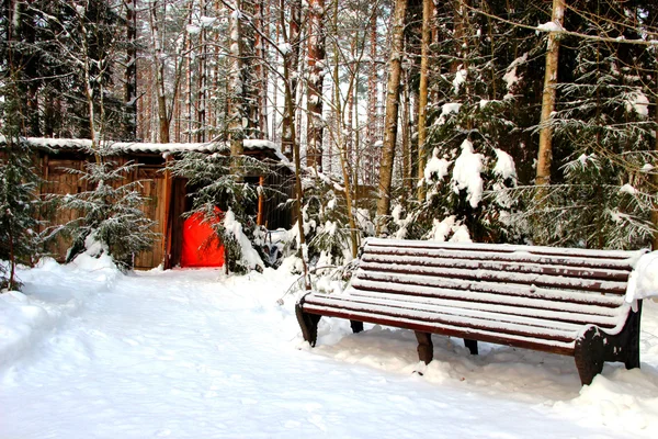 Parkbank in winterlicher Landschaft — Stockfoto