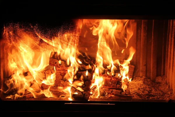 Spalování dřeva v krbu Stock Snímky
