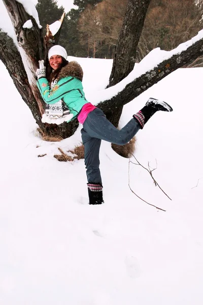 Ciemnowłosa kobieta piękne zimą — Zdjęcie stockowe