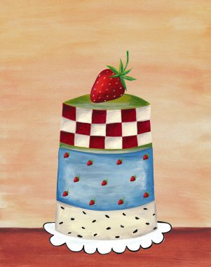 Greeting card. Strawberry cake clipart