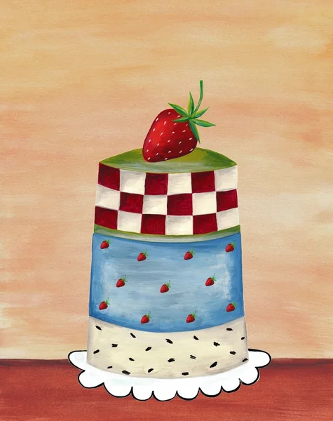 Greeting card. Strawberry cake — Zdjęcie stockowe
