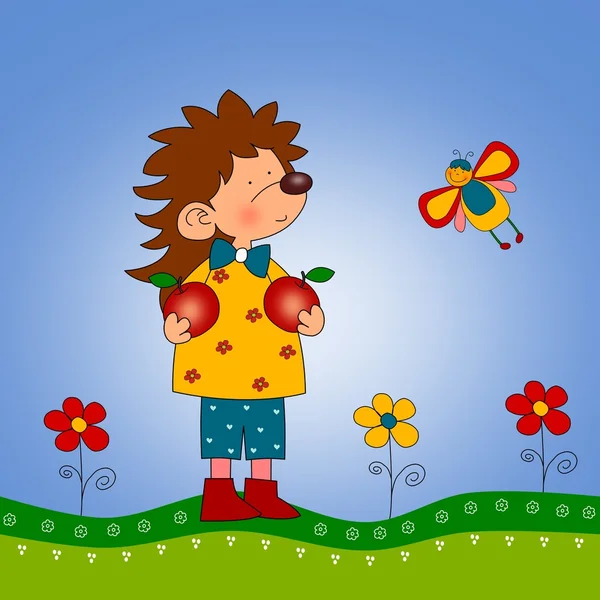 Igel und Schmetterling. Zeichentrickfigur. — Stockfoto