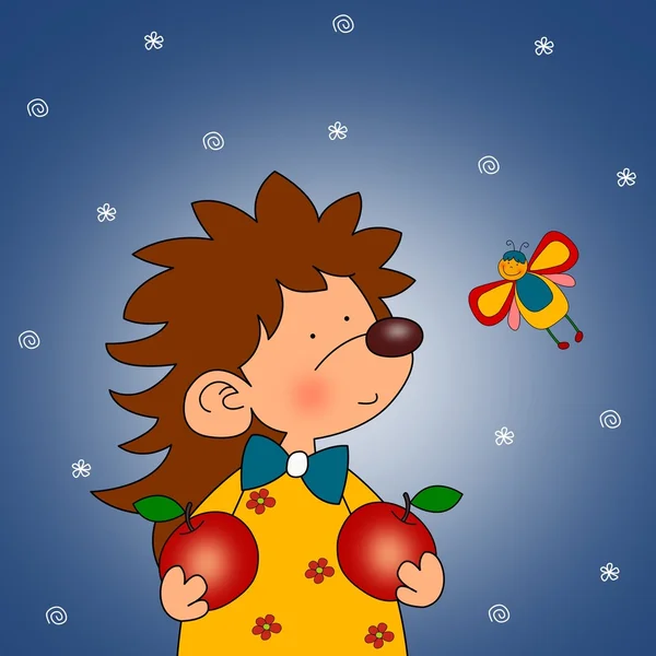Erizo y mariposa. Personaje de dibujos animados . —  Fotos de Stock