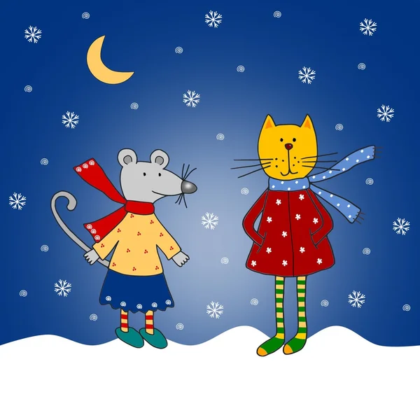 Mysz i kot. postaci z kreskówek. — Zdjęcie stockowe