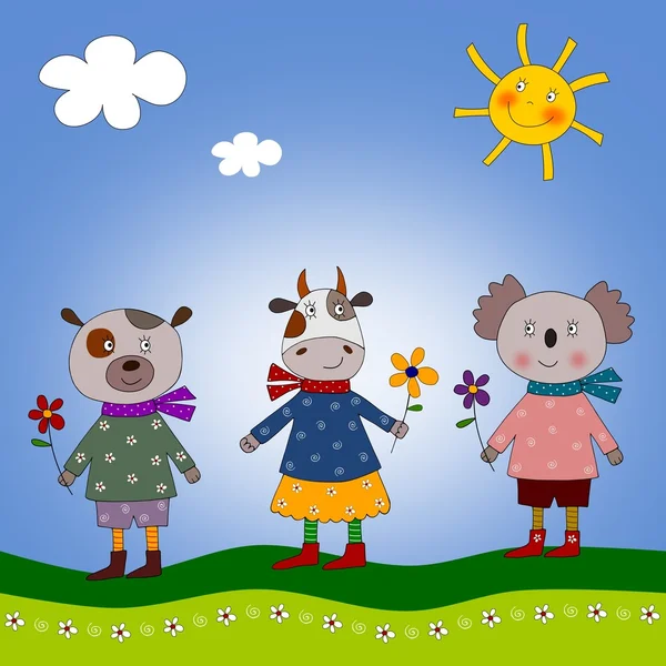 Teddy, vaca e coala. Personagens dos desenhos animados — Fotografia de Stock