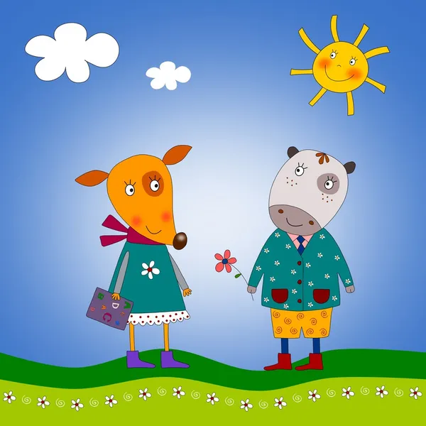 A raposa e o hipopótamo. Personagens dos desenhos animados — Fotografia de Stock