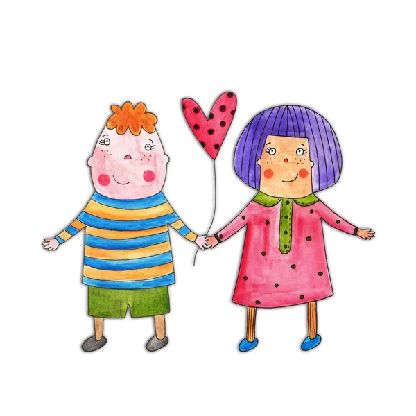 Boy and girl. Watercolours on paper — Stock Photo, Image