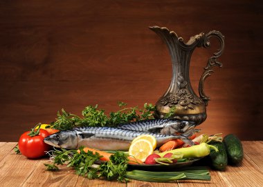 Mackerel and vegetables clipart