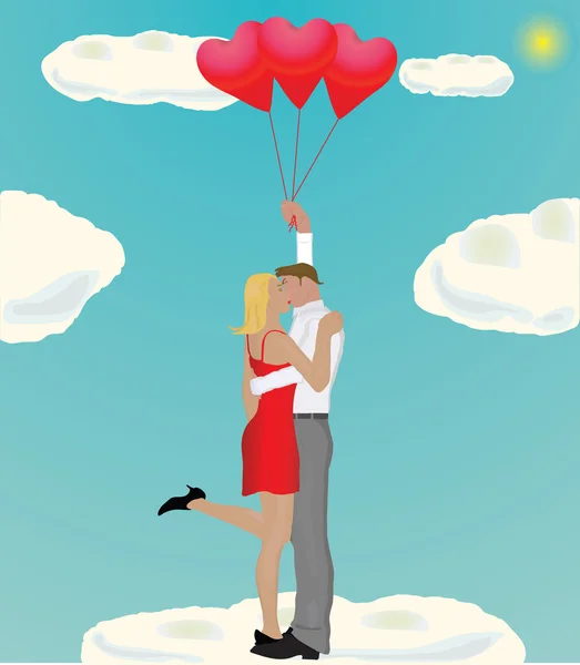Couple rises with heart balloons — Stock Vector