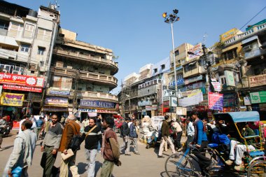 Busy city street in delhi, india clipart