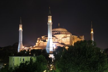 Aya sofia basilica at night, sultanhamet, istanbul, turkey clipart