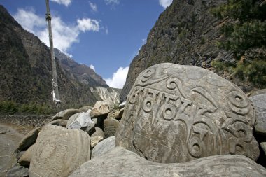 Tibet mani dua taşlar, annapurna, nepal