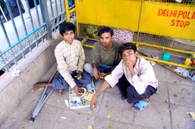 Poor children on street clipart