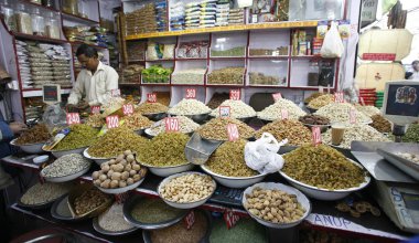 Dried fruit and nuts market in delhi, india clipart