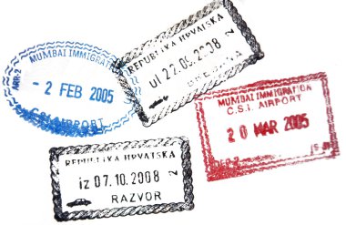 Visa passport stamp from Croatia and India clipart