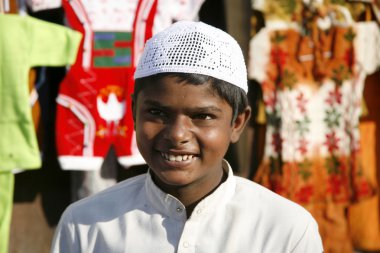 Muslim boy at Jama Masjid, Delhi, India clipart