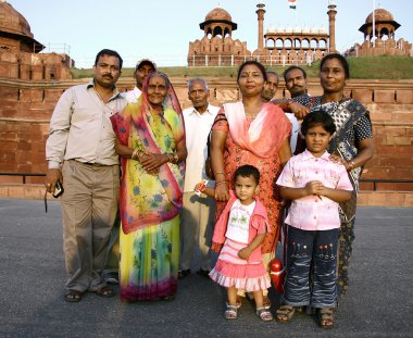 Indian family at the red fort, delhi, india clipart