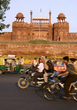 Traffic infront of red fort, delhi, india clipart